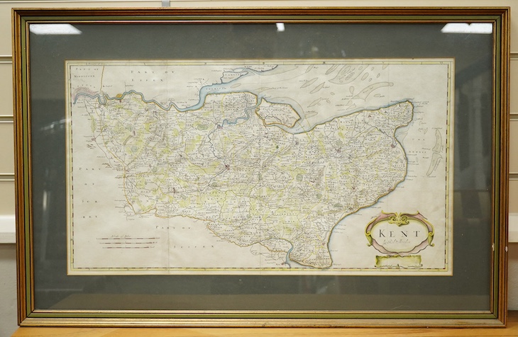 Robert Morden (1650-1703), hand coloured engraved map of Kent, 36 x 63cm. Condition - fair to good